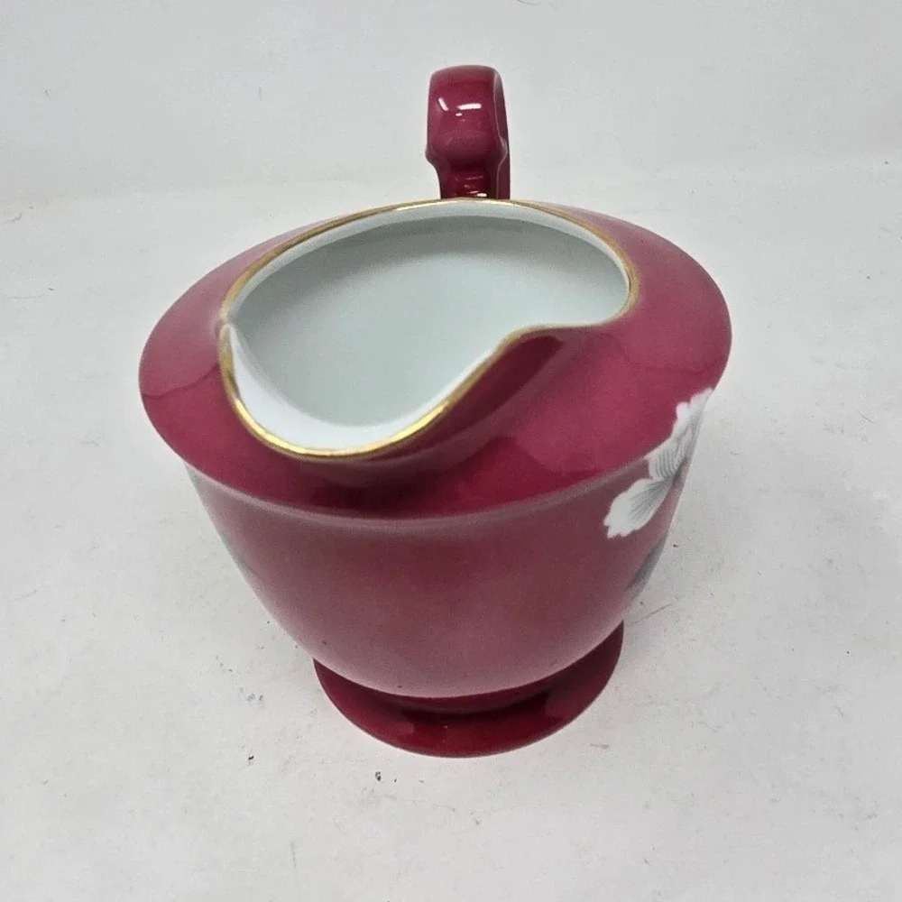 Vtg Noritake creamer pitcher pink floral gold trim mid century Cottagecore